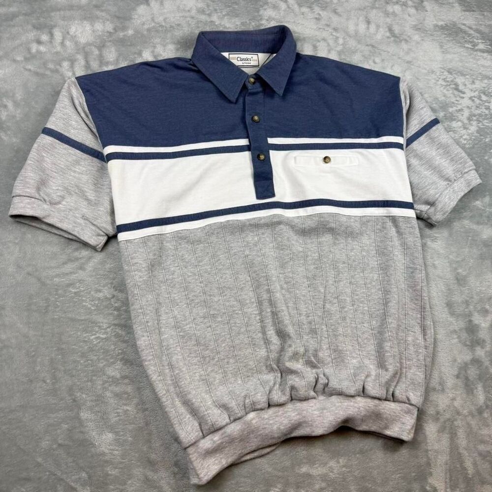 Unbranded Men's Grey and Blue Polo-shirts